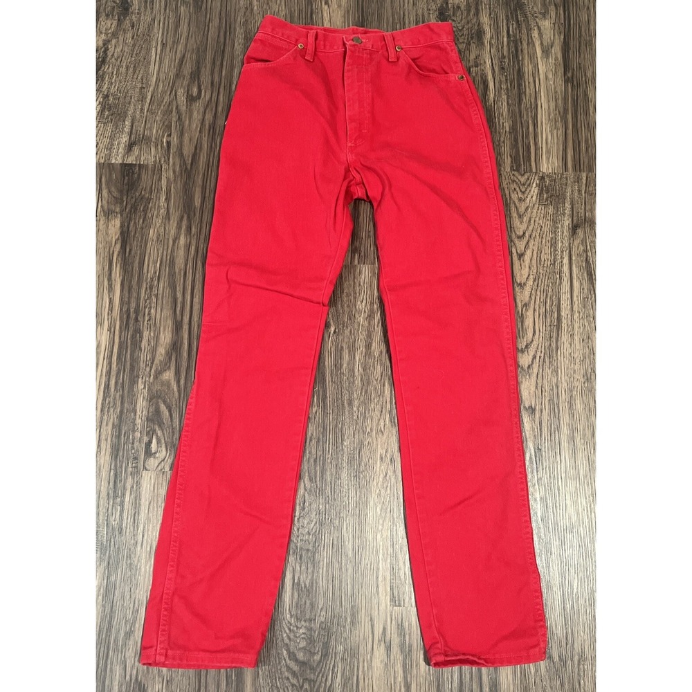 VTG Wrangler Slim Jeans Size 11X34 Western High Waist Bareback Red